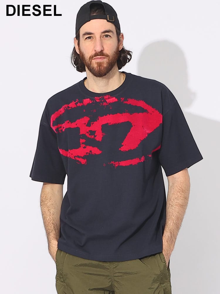 DIESEL (ディーゼル) フロッキーオーバル クルーネック 半袖 Ｔシャツ DSA130490DQAU ブランド メンズ 男性 トップス