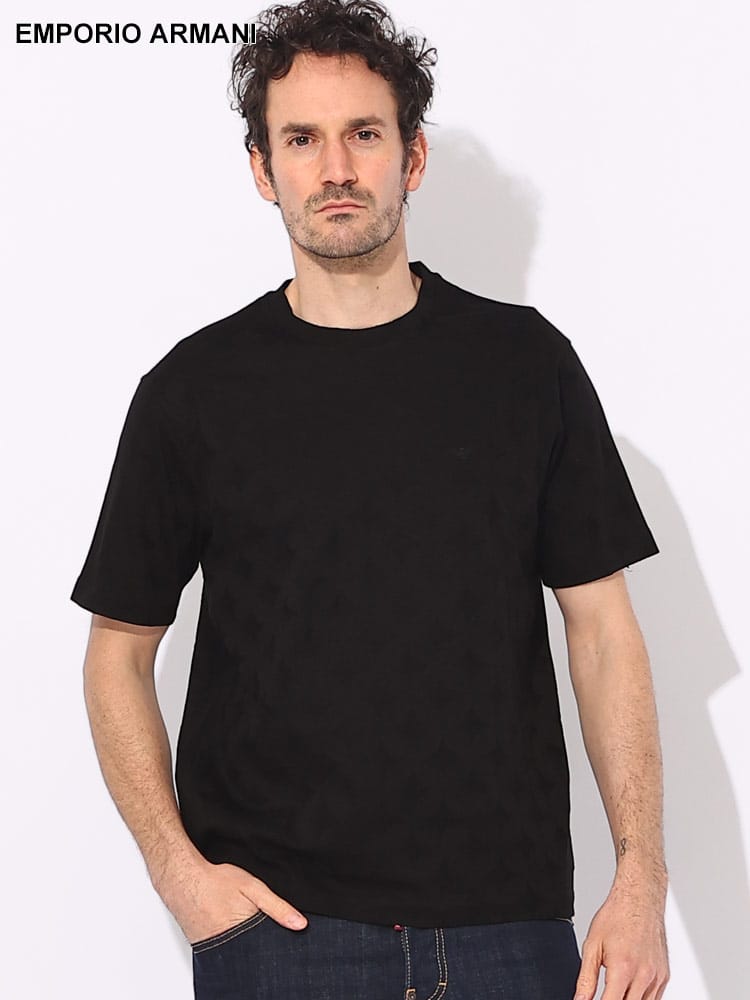 EMPORIO ARMANI (エンポリオアルマーニ) モノグラム ジャガード クルーネック 半袖 Tシャツ EA3D1T7S1JGMZ ブランド メンズ 男性 トップス