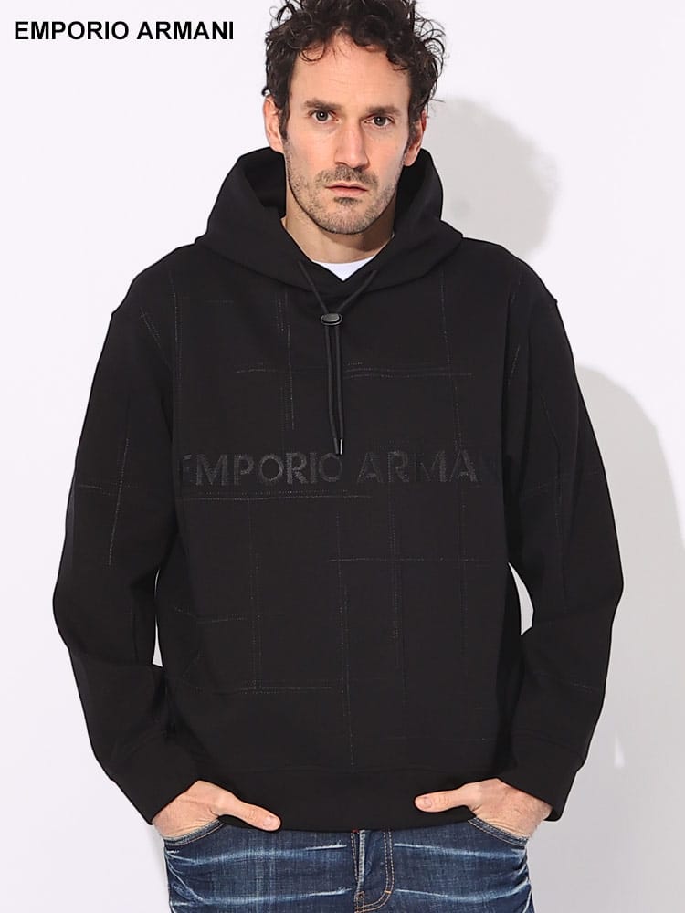 EMPORIO ARMANI ブラック パーカー ロゴ アルマーニ トレーナー 