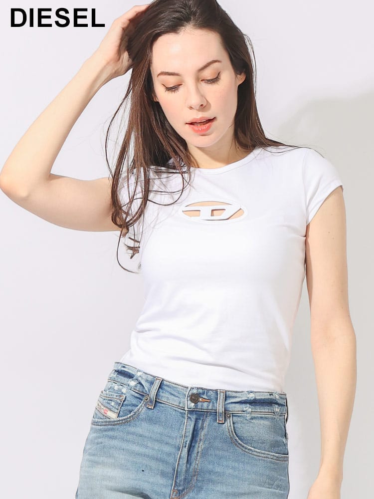 DIESEL (ディーゼル) オーバルロゴ クルーネック 半袖 Tシャツ DSLA062680AFAA ブランド レディース トップス