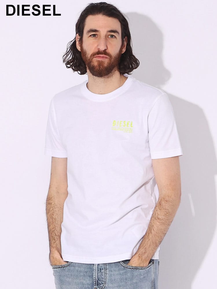 DIESEL (ディーゼル) 綿100％ チェストロゴ プリント クルーネック 半袖 Tシャツ SLIMFIT DSA125000GRAI ブランド メンズ 男性 トップス