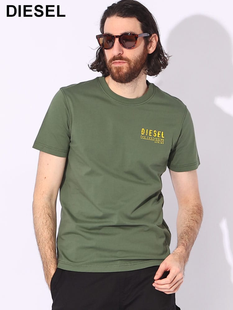 DIESEL (ディーゼル) 綿100％ チェストロゴ プリント クルーネック 半袖 Tシャツ SLIMFIT DSA125000GRAI ブランド メンズ 男性 トップス