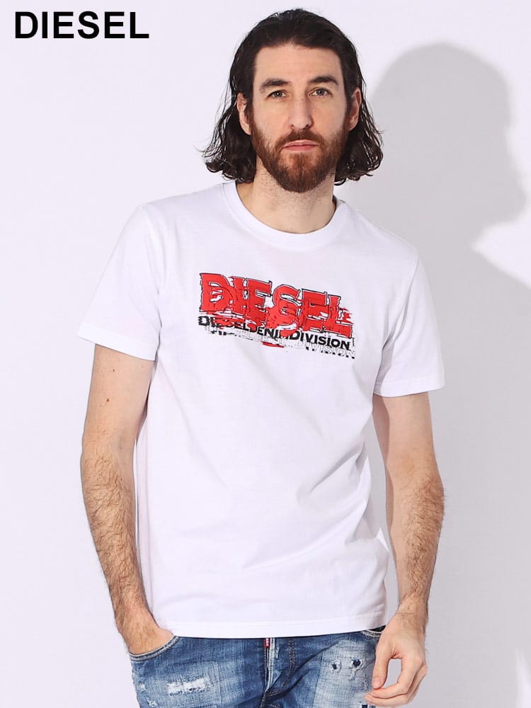 DIESEL (ディーゼル) 綿100％ グリッチ ロゴ プリント クルーネック 