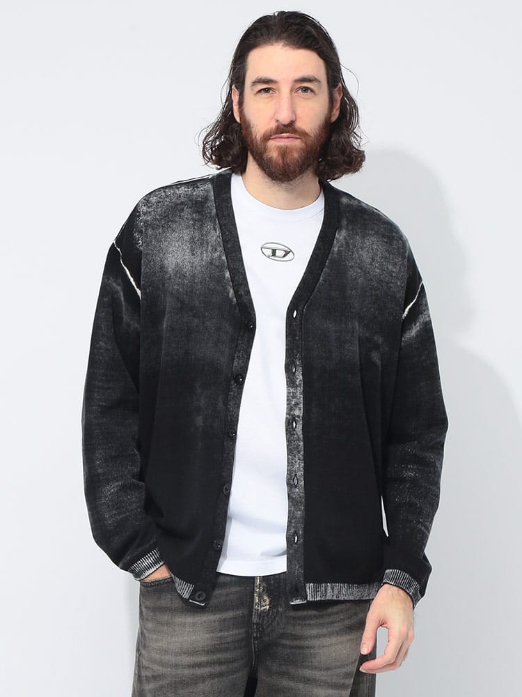 DIESEL (ディーゼル) コットン プリント ニットカーディガン DSA111900BEAR メンズ