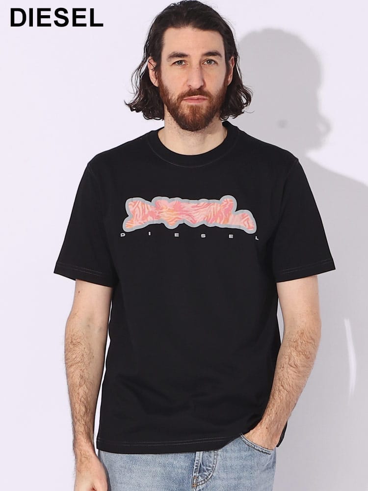 DIESEL (ディーゼル) 綿100％ カモフラージュ グラフィックロゴ プリント クルーネック 半袖 Tシャツ DSA122870QIAM ブランド メンズ 男性 トップス
