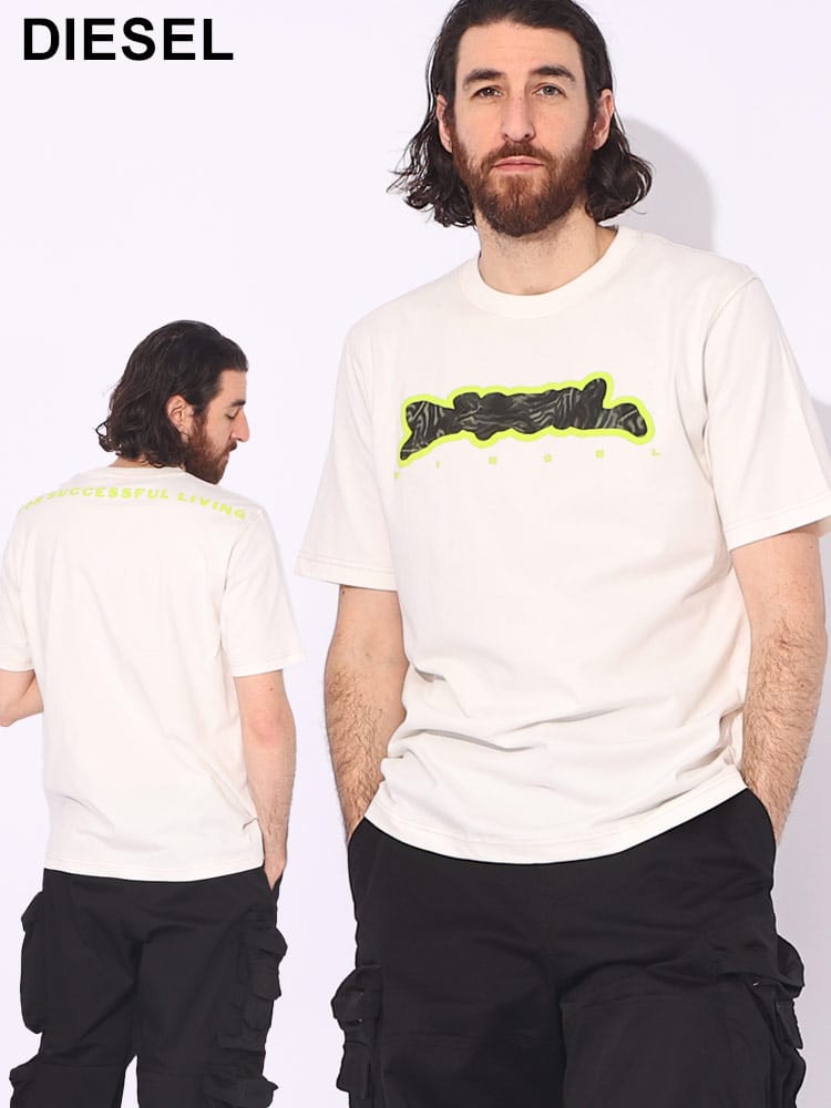 DIESEL (ディーゼル) 綿100％ カモフラージュ グラフィックロゴ プリント クルーネック 半袖 Tシャツ DSA122870QIAM ブランド メンズ 男性 トップス