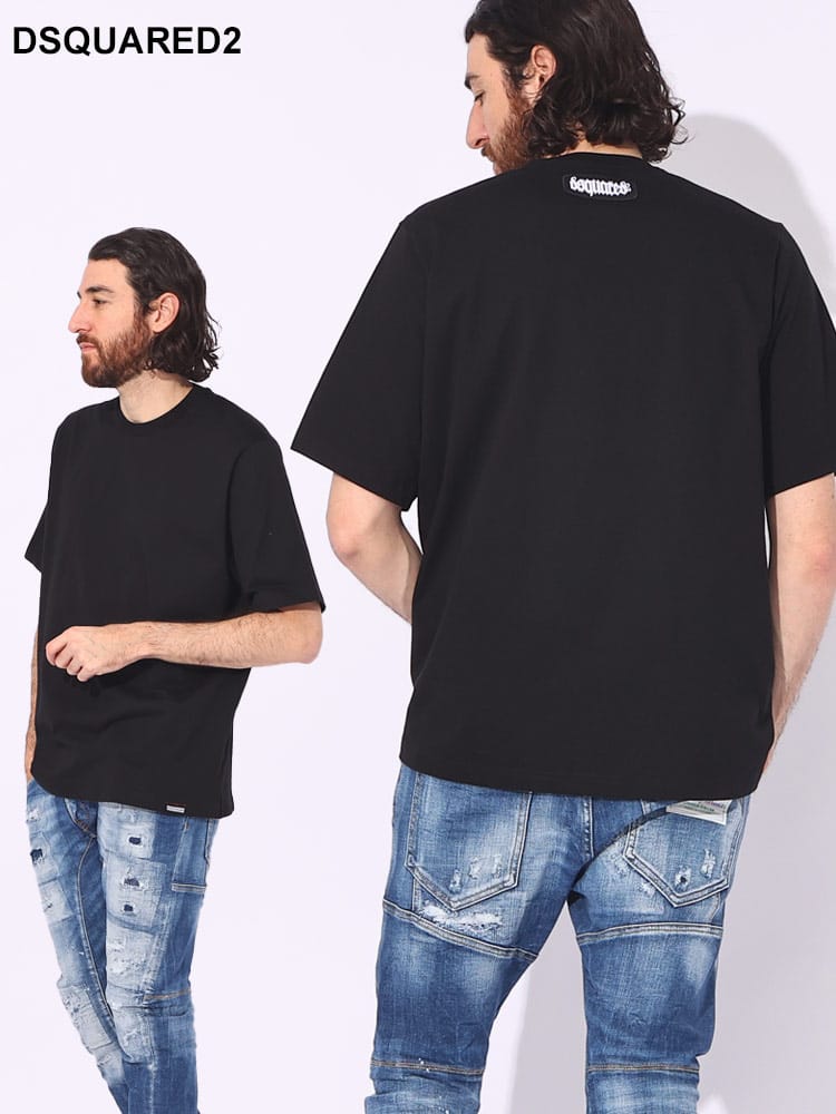 DSQUARED2 (ディースクエアード) ゴシックロゴパッチ バックデザイン クルーネック 半袖 Tシャツ D2D9M3Z5090 ブランド メンズ 男性 トップス