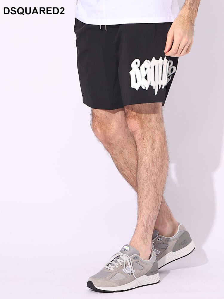 DSQUARED2 (ディースクエアード) ロゴ サイド ゴシックロゴ プリント水陸両用 ミディ ショートパンツ D2D7BM0547 ブランド メンズ 男性 ボトムス 水着