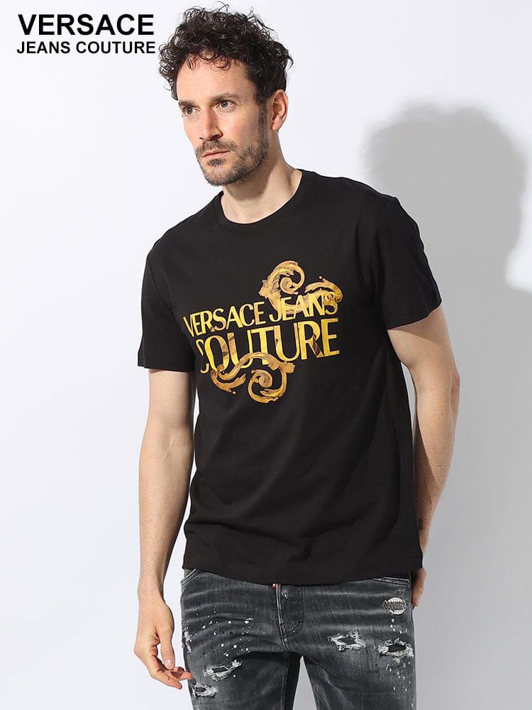 VERSACE JEANS COUTURE (ヴェルサーチェ ジーンズ クチュール) ウォーターカラープリント クルーネック 半袖 Ｔシャツ スリムフィット VC76GAHG00 ブランド メンズ 男性 トップス