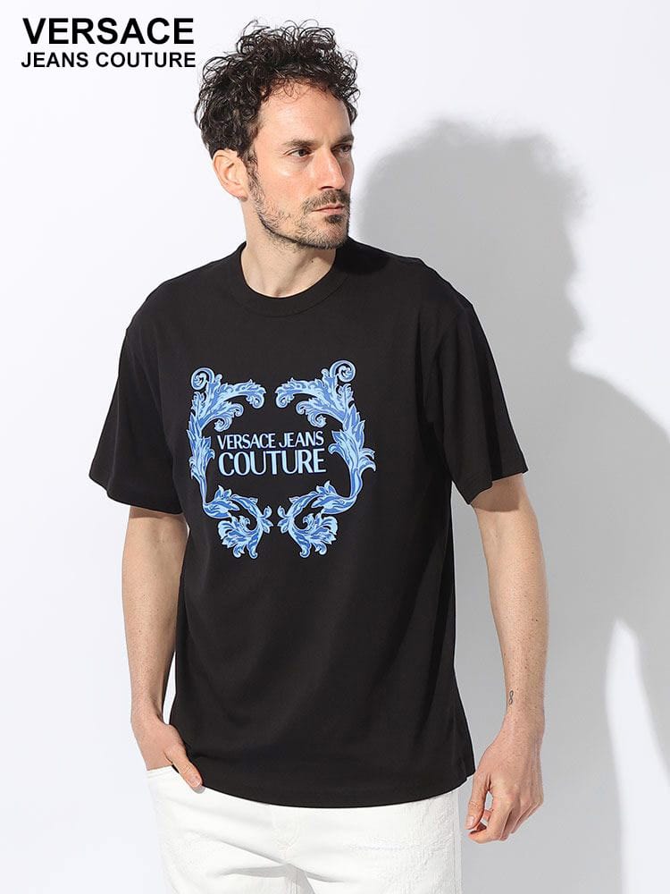 VERSACE JEANS COUTURE (ヴェルサーチェ ジーンズ クチュール) バロッコロゴ クルーネック 半袖 Tシャツ レギュラーフィット VC76GAHG02 ブランド メンズ 男性 トップス