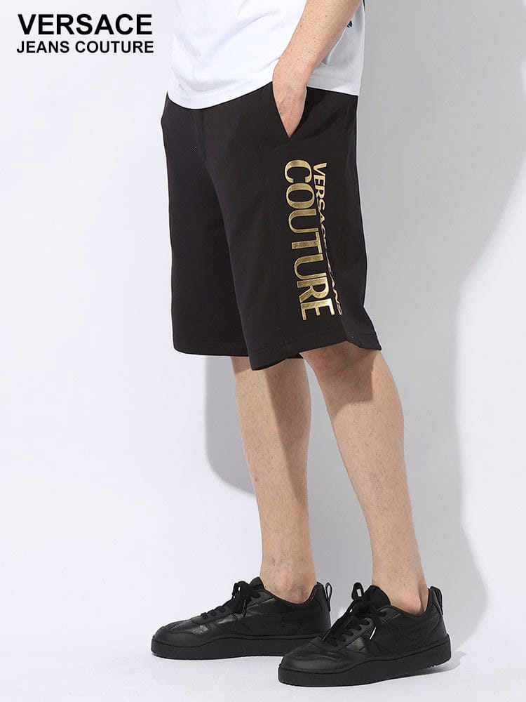 VERSACE JEANS COUTURE (ヴェルサーチェ ジーンズ クチュール) 裏毛 サイドラメプリント ウエストコード ショートパンツ スウェット VC76GADT00 ブランド メンズ 男性 ボトムス