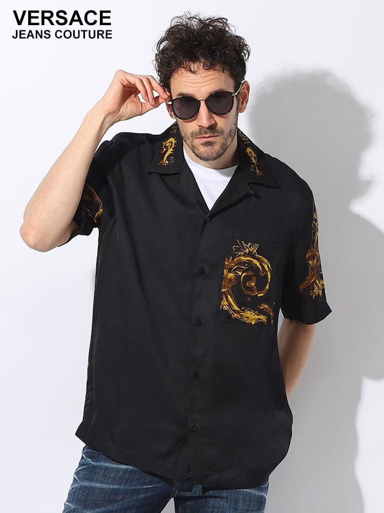 VERSACE JEANS COUTURE (ヴェルサーチェ ジーンズ クチュール) ウォーターカラー 胸ポケット 半袖 シャツ レギュラーフィット C76GAL2BWN ブランド メンズ 男性 トップス