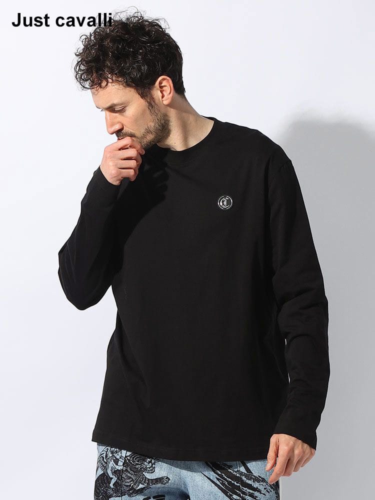 Just cavalli (ジャスト カヴァリ) 胸ロゴパッチ クルーネック 長袖 Ｔシャツ JC76OAH6L1 ブランド メンズ 男性 トップス