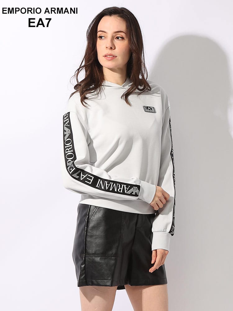 EMPORIO ARMANI EA7 (エンポリオ アルマーニ) 袖ラインテープ ロゴ プルオーバー パーカー レディース スウェット