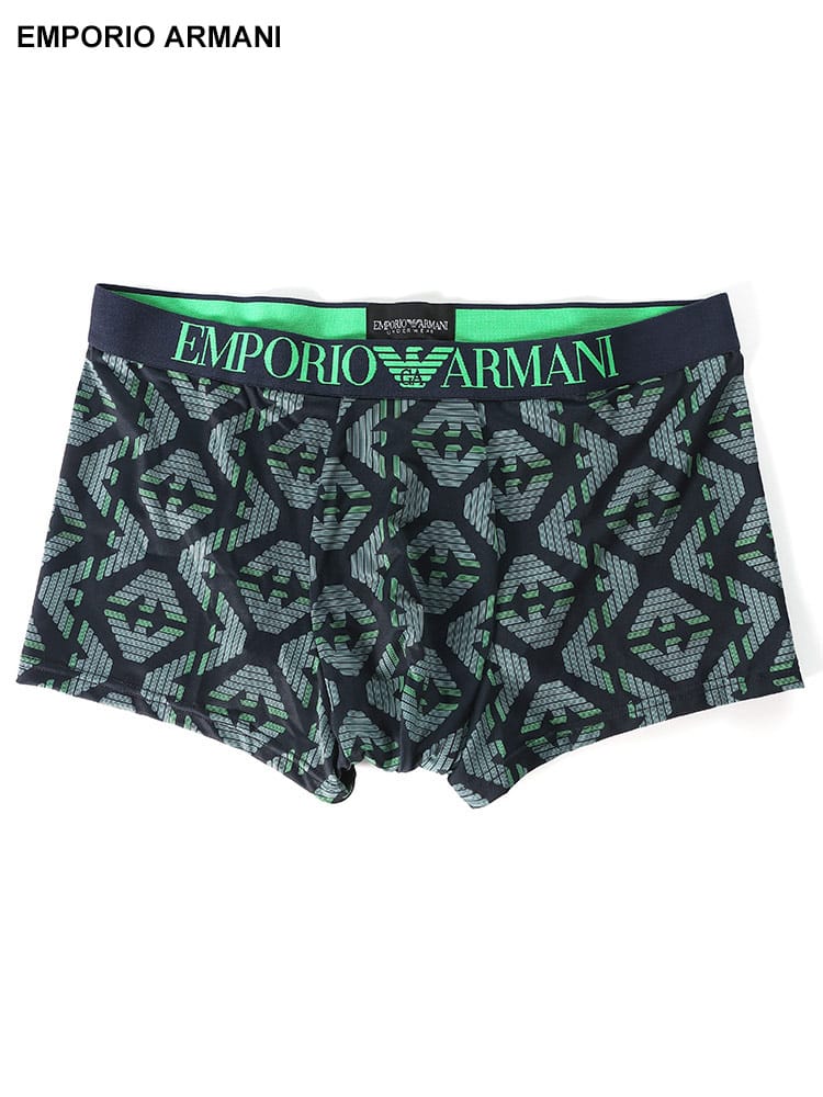 EMPORIO ARMANI (エンポリオアルマーニ) 総柄ロゴ ウエストバンド 前閉じ マイクロファイバー ボクサーパンツ メンズ