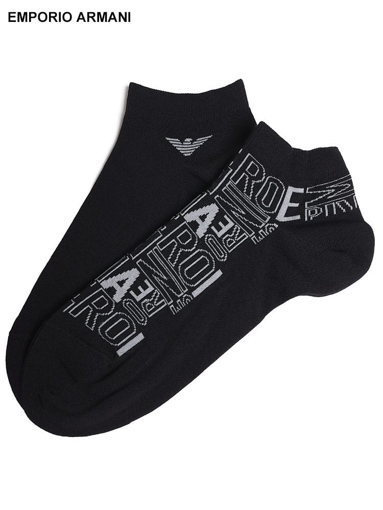 EMPORIO ARMANI (エンポリオ アルマーニ) ブランドロゴ アンクル丈 ソックス 2足組 EAU3022284R274 ブランド メンズ 男性 肌着 靴下