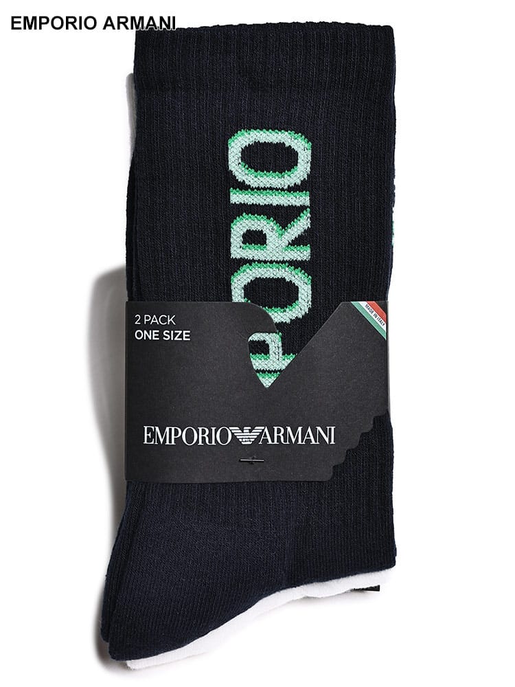 【オンライン限定】 EMPORIO ARMANI (エンポリオ アルマーニ) ブランドロゴ リブ クルーソックス 2足組 EAU3031224R300 ブランド メンズ 男性 肌着 靴下