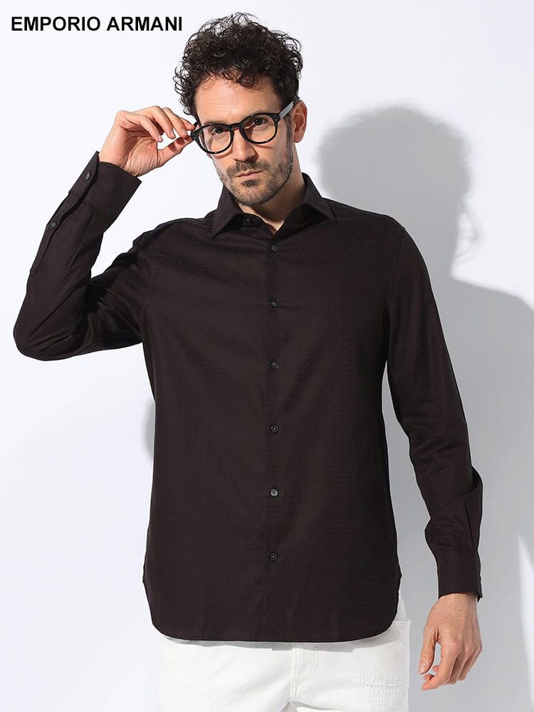 EMPORIO ARMANI  (エンポリオ アルマーニ) コットン ストライプ総柄ロゴ 長袖 シャツ  EA3D1C861NIUZ ブランド メンズ 男性 トップス