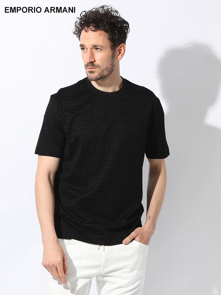 EMPORIO ARMANI  (エンポリオ アルマーニ) フロッキー 総柄 クルーネック 半袖 Tシャツ EA3D1T911JUV ブランド メンズ 男性 トップス