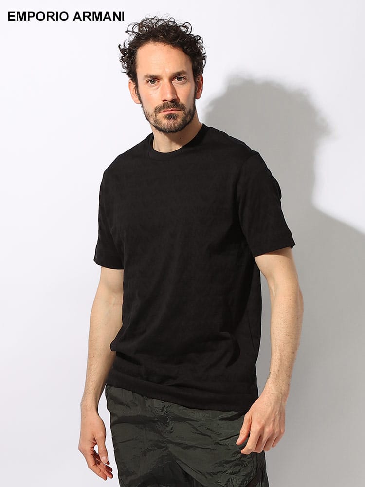 EMPORIO ARMANI (エンポリオアルマーニ) アクィラ ジャガード 総柄 クルーネック 半袖 Tシャツ AQUILA