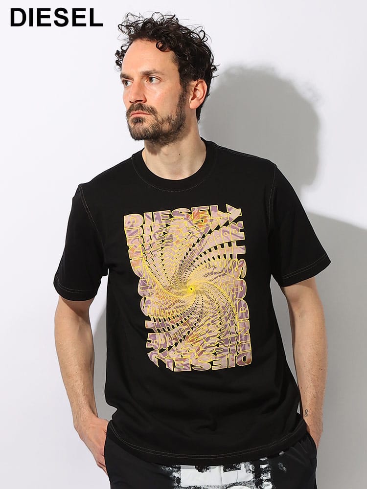 DIESEL (ディーゼル) スパイラル グラフィック プリント クルーネック 半袖 Tシャツ