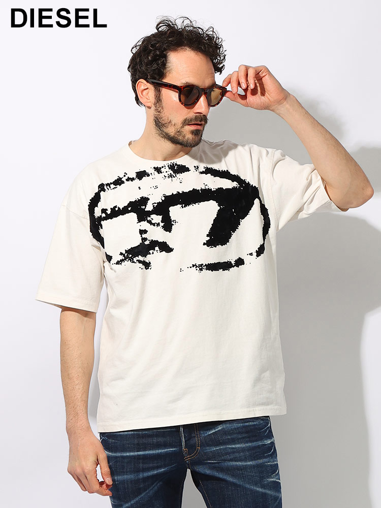 DIESEL (ディーゼル) オーバルDロゴ フロッキープリント クルーネック 半袖 Tシャツ