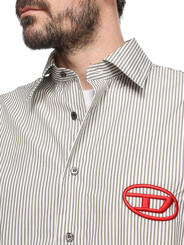 DIESEL (ディーゼル) ワンポイント Dロゴ刺繍 ストライプ柄 長袖 