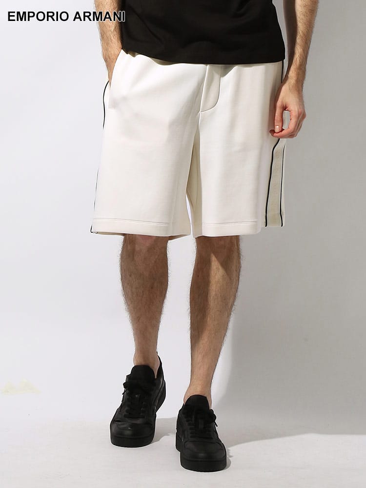 EMPORIO ARMANI (エンポリオアルマーニ) テープロゴ バックポケット ウエストコード ショートパンツ