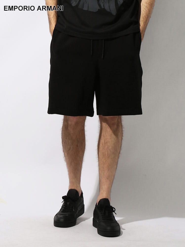 EMPORIO ARMANI (エンポリオアルマーニ) テープロゴ バックポケット ウエストコード ショートパンツ