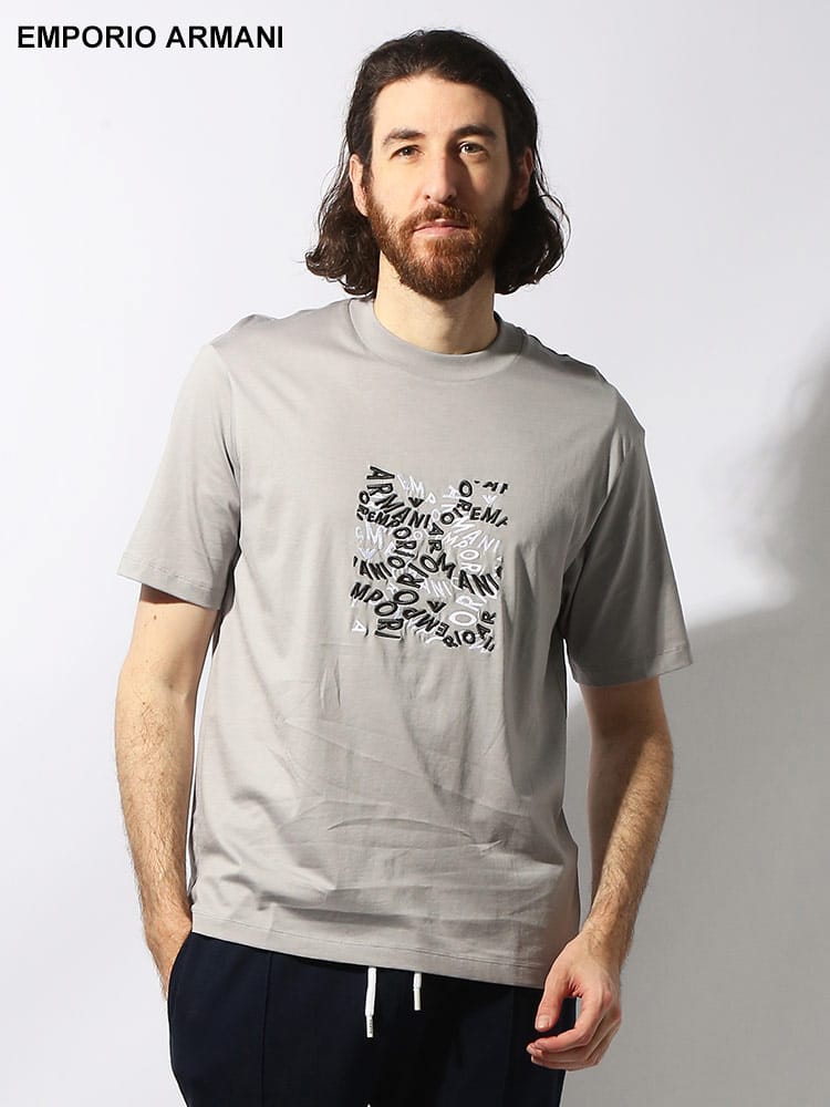 EMPORIO ARMANI (エンポリオアルマーニ) 刺繍BOXロゴ クルーネック 半袖 Tシャツ