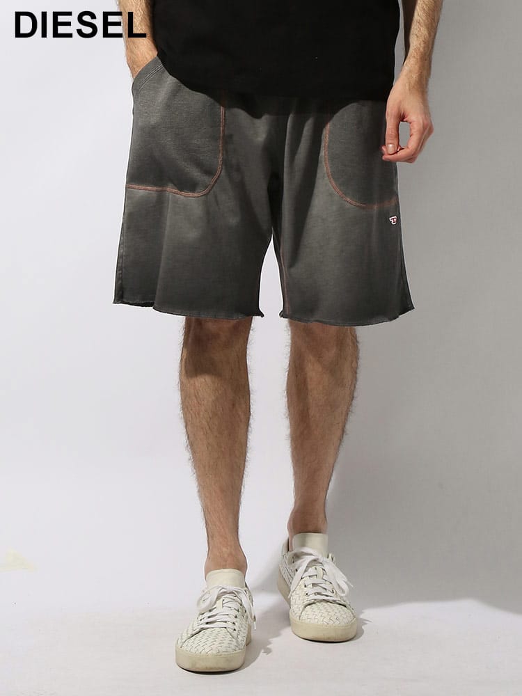 DIESEL (ディーゼル) ステッチワーク ジャージー ポケット切替ワッフル ウエストコード ショートパンツ