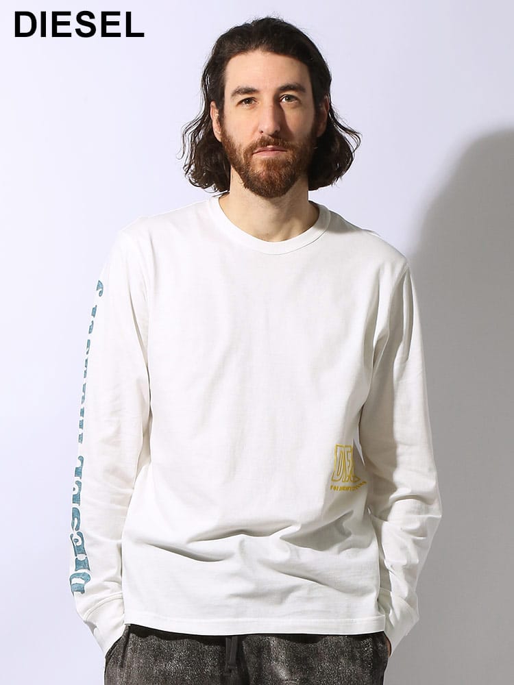 DIESEL (ディーゼル) サイドロゴプリント クルーネック 長袖 Tシャツ