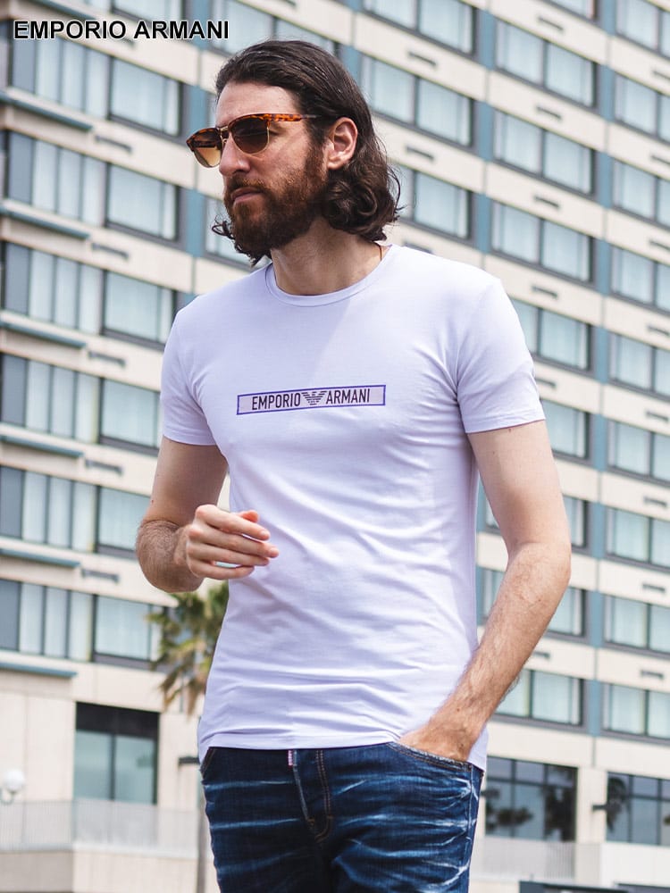 EMPORIO ARMANI (エンポリオ アルマーニ) オーガニックコットン BOXロゴ クルーネック 半袖 Tシャツ EAU1110354R517