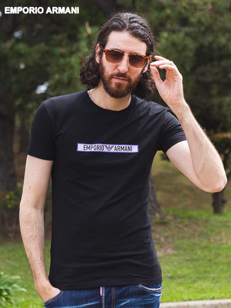 EMPORIO ARMANI (エンポリオ アルマーニ) オーガニックコットン BOXロゴ クルーネック 半袖 Tシャツ EAU1110354R517