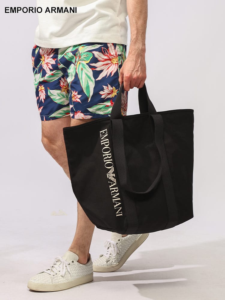 EMPORIO ARMANI (エンポリオアルマーニ) EMPORIO ARMANI SWIM WEAR コットン ロゴプリント 2WAY トートバッグ