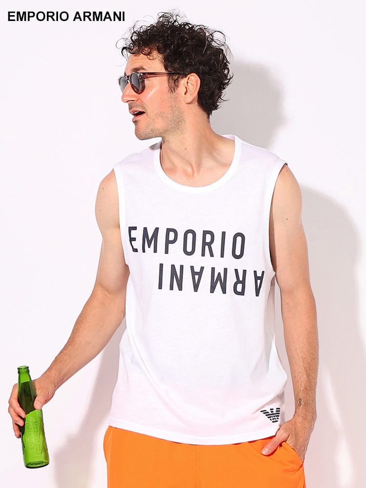 EMPORIO ARMANI (エンポリオアルマーニ) リバースロゴ クルーネック ノースリーブ Ｔシャツ EAS2118004R476 メンズ