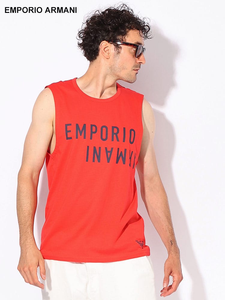 EMPORIO ARMANI (エンポリオアルマーニ) リバースロゴ クルーネック ノースリーブ Ｔシャツ EAS2118004R476 メンズ
