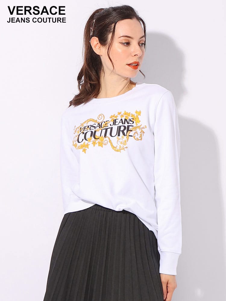 VERSACE JEANS COUTURE (ヴェルサーチェ ジーンズ クチュール) バロッコロゴ リブ クルーネック トレーナー VCL77HAIE05 レディース