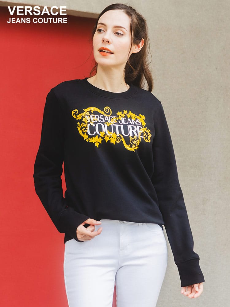 VERSACE JEANS COUTURE (ヴェルサーチェ ジーンズ クチュール) バロッコロゴ リブ クルーネック トレーナー VCL77HAIE05 レディース