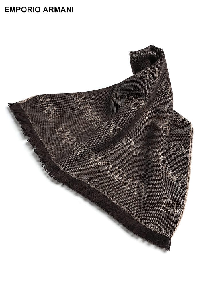 EMPORIO ARMANI (エンポリオアルマーニ) ウール混 総柄 ラインロゴ マフラー EA625060CC786 メンズ