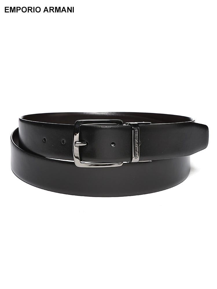 EMPORIO ARMANI (エンポリオアルマーニ) スムースレザー バックル回転式  リバーシブル ベルト EAY4S576Y748I メンズ