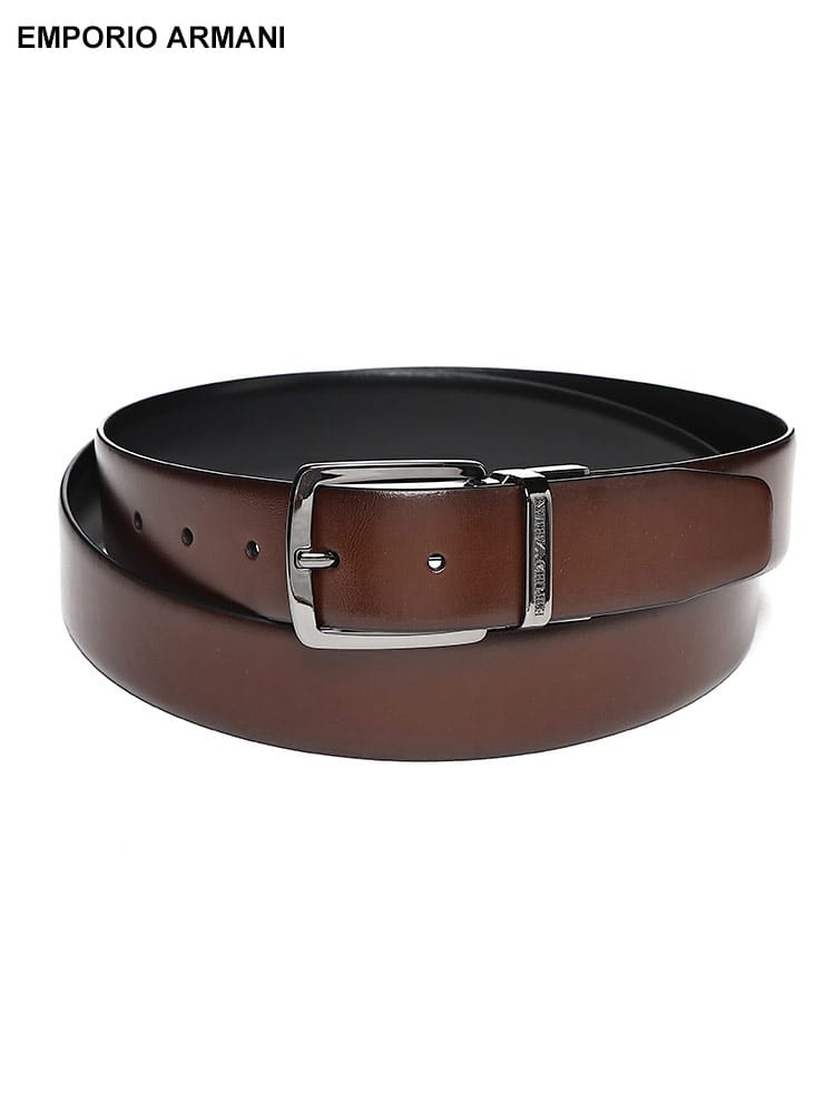 EMPORIO ARMANI (エンポリオアルマーニ) スムースレザー バックル回転式  リバーシブル ベルト EAY4S576Y748I メンズ