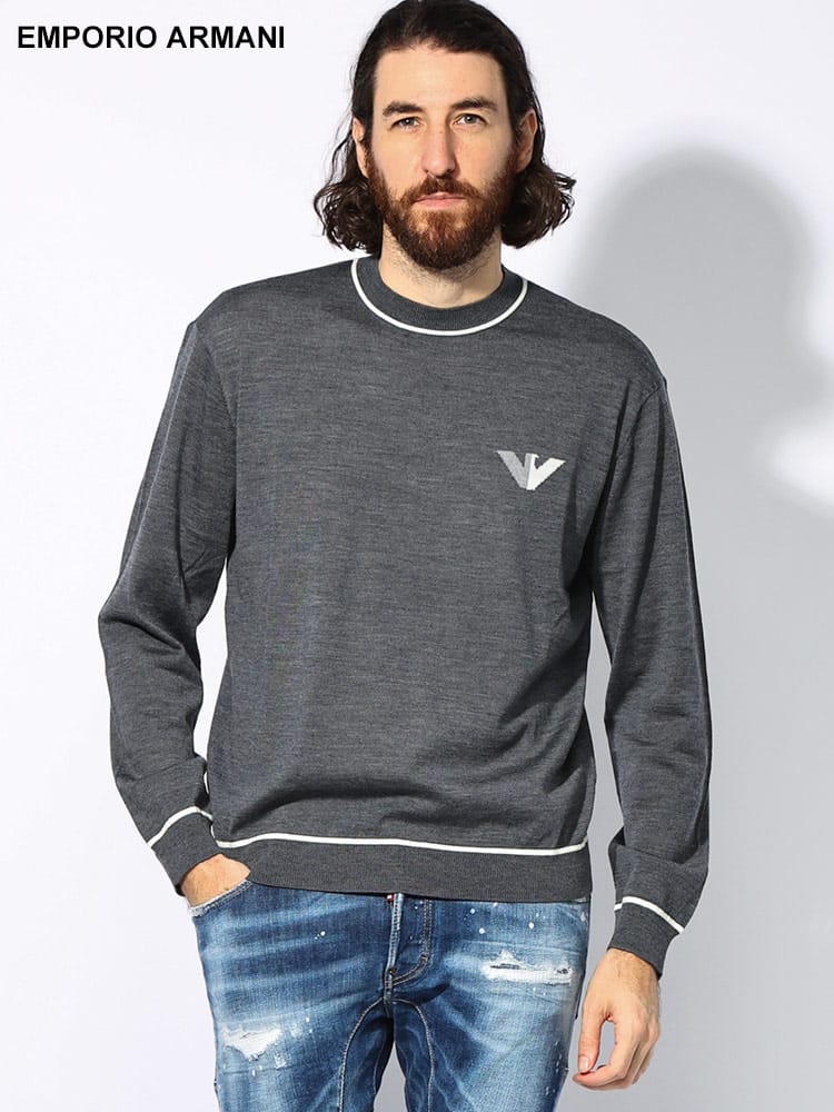 EMPORIO ARMANI (エンポリオアルマーニ) ウール イーグルロゴ クルーネック ニットセーター EA6D1MXH1MJZ メンズ