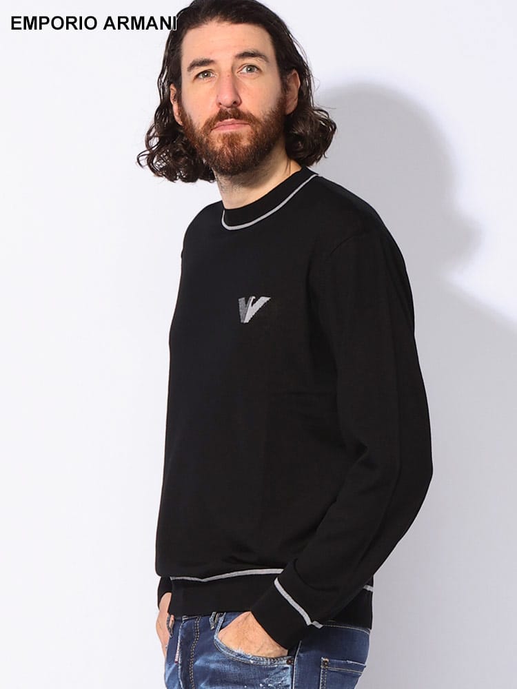 EMPORIO ARMANI (エンポリオアルマーニ) ウール イーグルロゴ クルーネック ニットセーター EA6D1MXH1MJZ メンズ