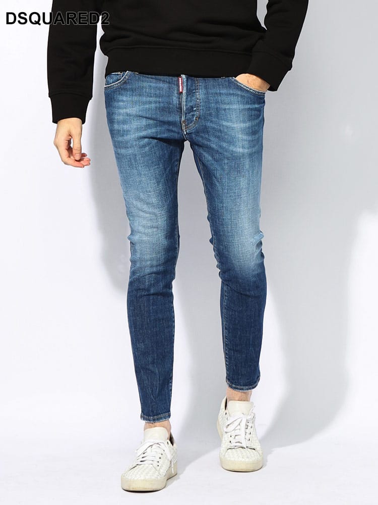 DSQUARED2 (ディースクエアード) ウォッシュ加工 レザーラベル ストレッチジーンズ SUPER TWINKEY  D2LB1572S30872 メンズ