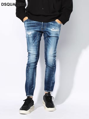 DSQUARED2 (ディースクエアード) ダメージ＆ウォッシュ フェルトラベル ストレッチジーンズ TIDY BIKER D2LB1586S30872 メンズ