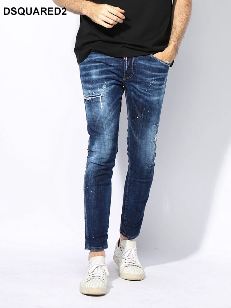 DSQUARED2 (ディースクエアード) ダメージ＆ウォッシュ レザーラベル ストレッチジーンズ SKATER D2LB1556S30664 メンズ