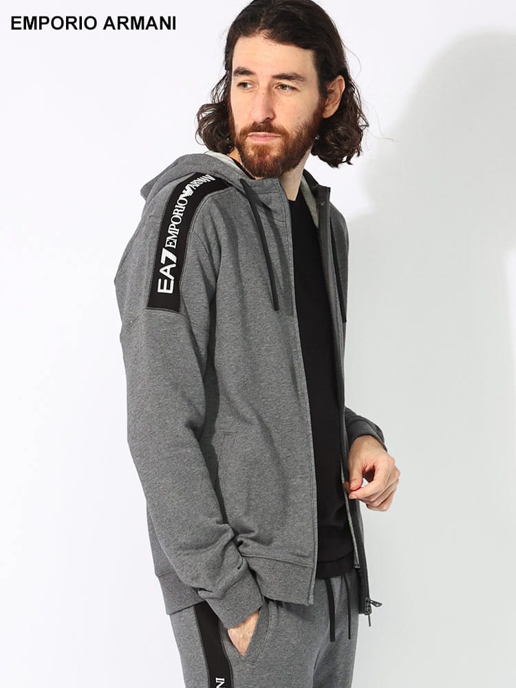 EMPORIO ARMANI (エンポリオアルマーニ) 肩ラインロゴ ポケット付き ダブルジップ パーカー EA76DPM12PJOGZ メンズ