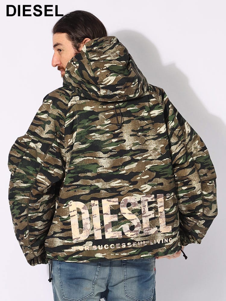 DIESEL (ディーゼル) カモフラ柄 バックロゴ ジッパー付きポケット フルジップ ブルゾン DSA154370JPAQ メンズ