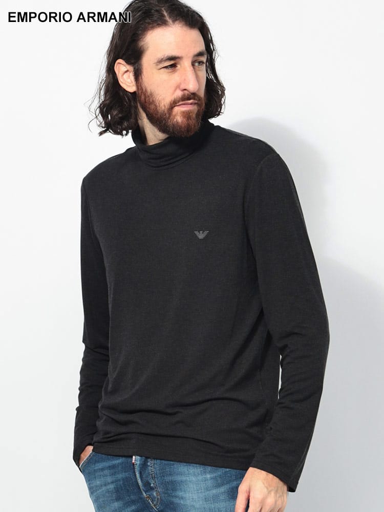 EMPORIO ARMANI (エンポリオアルマーニ) ウールライク ハイネック 長袖 Tシャツ EAU1120664F584 メンズ